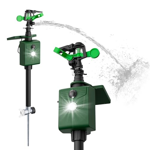 Solar Animal Sprinkler Cat Repeller Motion Sensor Deer Repellent Motion Activated Sprinklers for Animal Deterrent 2 Pack with Flashing Lights Squirrel Dog Fox for Yard Lawn Courtyard Farm