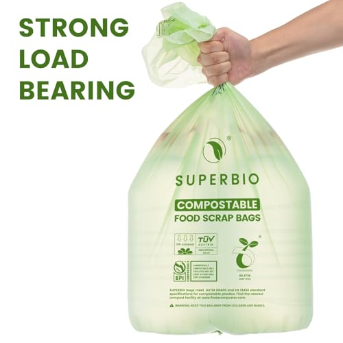 SUPERBIO 13 Gallon Compostable Kitchen Waste Bags, 50 Count, 1 Pack - color: 13 Gallon Flat Top, 50 Count