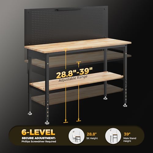 CAMMOO 60" Work Bench with Storage & Pegboard, 2000LBS Max Load, Storage Shelf & Power Strip