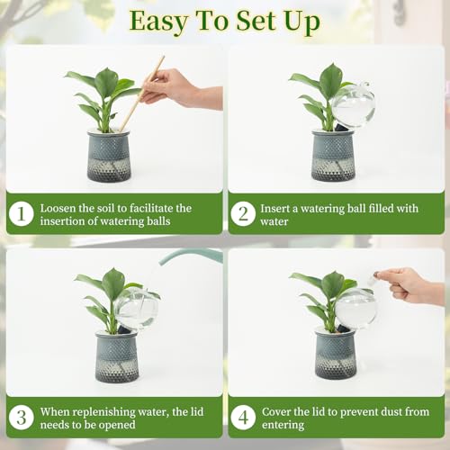 4pcs Plant Self Watering Globes with Covers, Plastic Water Bulbs Top Fill, Plant Watering Devices System Slow Release Terracotta, Water Spikes Stakes for Indoor (4) - size: 4pack
