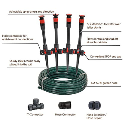 Eden 98063 Multi-Adjustable Flex Design Above Ground Irrigation Garden Sprinkler System,Sprinkler & Hose,DIY Plant Watering Set,(Pack of 4) - size: Up to 1,638 sq. ft. (Pack of 4)