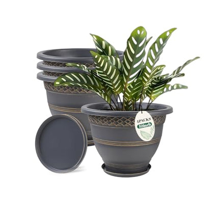 Usocik 10 Inch Plant Pots, 4 Pack, Gold Plaid - color: Gold