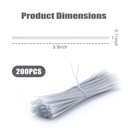 200 Pcs Clear Twist Ties, 6 Inch Plastic Metal Wire Twisty Tie