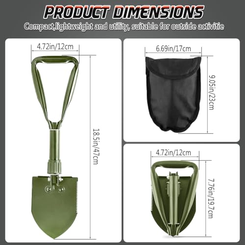 Folding Camping Shovel, 18.5" Lightweight High Carbon Steel Tool - color: Olive, size: 18.5'' Medium