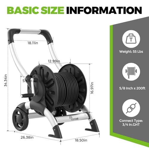 Upgrade Hose Reel Cart, Holds 200 Feet of 5/8" Hose - color: Black