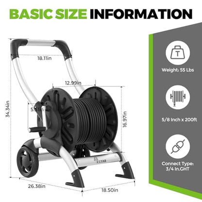 Upgrade Hose Reel Cart, Holds 200 Feet of 5/8" Hose - color: Black