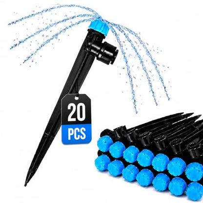 Bonviee 20-Pack 1/4-Inch Quick-Connect Adjustable Drip Emitters, Stream - size: 20 Pack - Stream Push-To-Connect Emitter