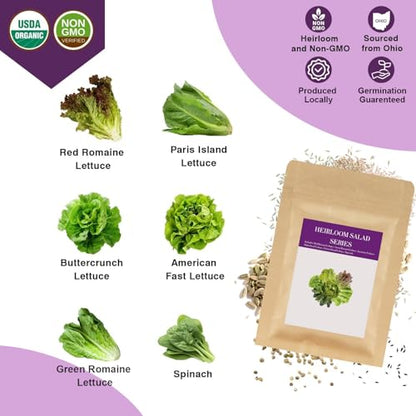 Salad Greens Seed Pod Kit for AeroGarden, iDoo, Ahopegarden, MUFGA with Red/Green Romain/American Fast/Buttercrunch/Parris Island Lettuce, Spinach - Compatible with All Garden(8-Pod) - color: salad greens, size: 7-pods