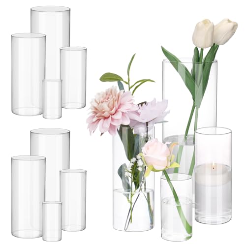 Fixwal 12 Pack Clear Glass Cylinder Vases, 4, 6, 8, 10 Inch Tall - size: 12pcs