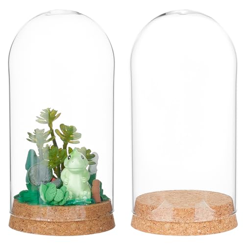 BENECREAT 2 Sets 3.15x6.3 Inch Glass Display Dome with Base, Decorative Dome with Cork lids, Cloche Bell Jar for Flower Plants, Specimens, Crafts, Inner Diameter: 3 Inch