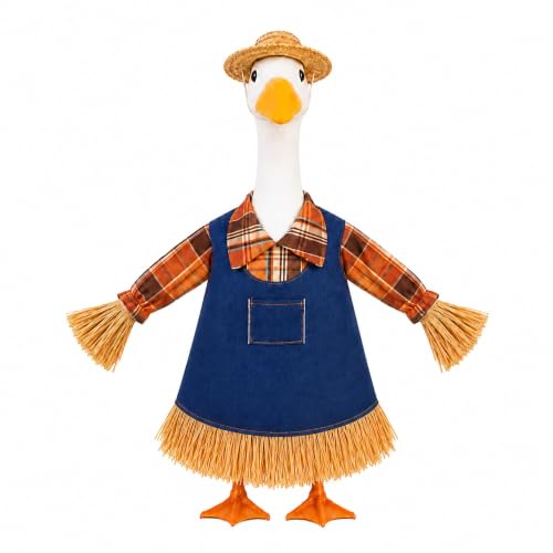 Scarecrow Porch Goose Outfits for 23 Inch Lawn Statue, 2 Pcs/Set Lawn Cement Goose Clothes for Thanksgiving Day, 23" Patio Yard Garden Geese Fall Costume Decoration - color: Scarecrow