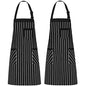 NLUS 2 Pack Cooking Aprons for Women with Pockets Adjustable Kitchen Bib Aprons for Women Men Chef, Black/White Stripe (Black/White Stripes) - color: Dark Black/White-2