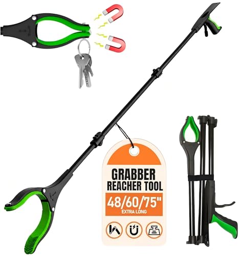 Extra Long Grabber Reacher Tool, 60" Aluminum Foldable Reacher Grabber, Dual Magnetic Tip Pickup Grabber Trash Picker, Strong Grip Aid for Upper Shelves, Elderly, Surgery Recovery Must Have - color: 60"green