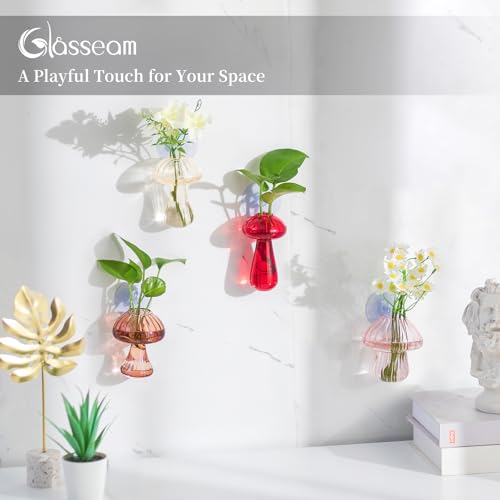 Glasseam Window Plant Propagation Station: 4Pcs Glass Hanging Mushroom Vase