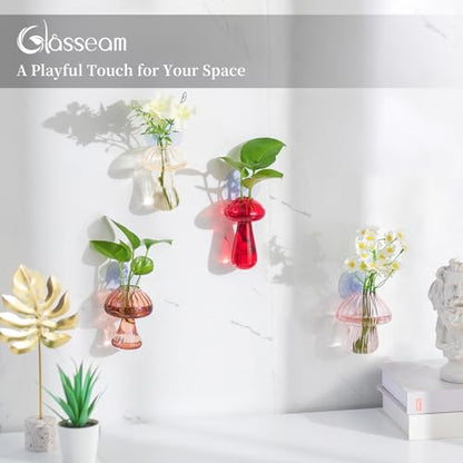 Glasseam Window Plant Propagation Station: 4Pcs Glass Hanging Mushroom Vase