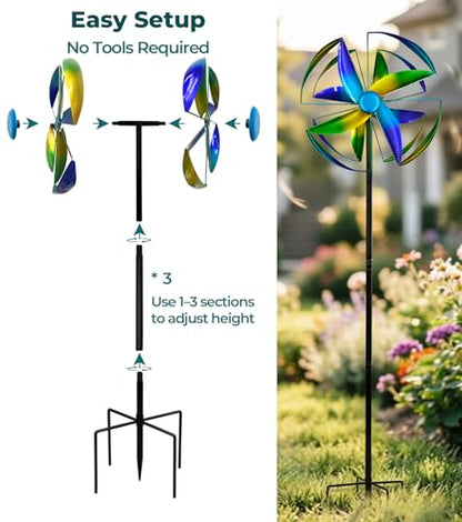 Wind Spinner Outdoor, 63" Double-Sided Metal Yard Decor