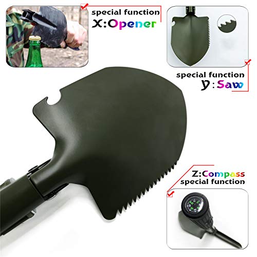 HongK- Green Hiking Multi-Functional Military Folding Shovel Survival Spade Emergency Green [P/N: ET-Shovel001] - color: Green, size: Small Size