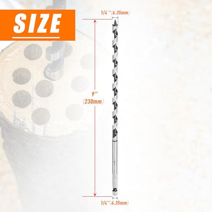 1/4 Inch x 9 Inch Auger Drill Bit for Wood,1/4 Inch Hex Shank - size: 1/4" x 9"