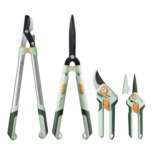 PrunePro® 4 Piece Garden Shears Set Stainless Steel Ultra Sharp Blade Arthritis Friendly Effortlessly Pruning Shears Loppers for Branches Bushes Stems Precision Cutting Extendable Hedge Shears