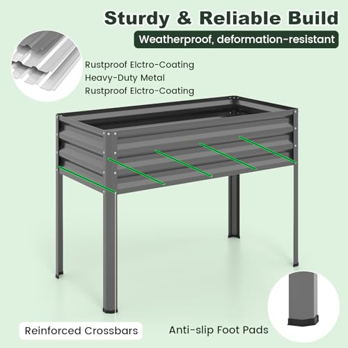 Giantex Raised Garden Bed with Legs & Greenhouse Cover, 44x20x60 Elevated Metal Planter Box with Roll-up Door, Outdoor Mini Greenhouse for Vegetable Flower Herb Patio Balcony (Gray,1) - color: Gray