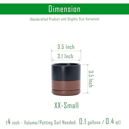D'vine Dev 4-Pack Ceramic Pots with Saucers, Black/Tan, 3.5 in, 94-X-A-7 - color: Black/Speckled Tan, size: 3.5 Inch