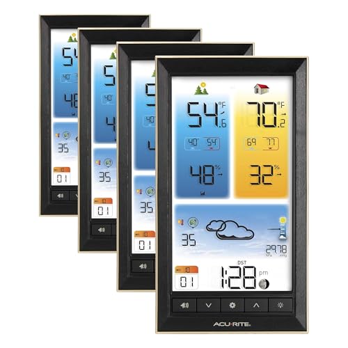AcuRite Home Weather Station with Vertical Full-Color Display, Wireless Outdoor Thermometer for Indoor/Outdoor Temperature and Humidity (01201M) | (Pack of 4) - color: Black, size: 8.75" x 4.75" Full Color (Pack of 4)