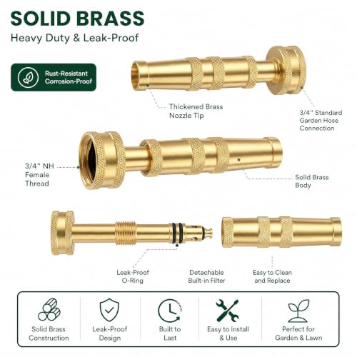 Hourleey Adjustable Twist Hose Nozzle, 4" Heavy-Duty Brass Hose Nozzle with 10 Garden Hose Rubber Washers, 2 Pack - size: 4 Inch Nozzle Twist 2Pack