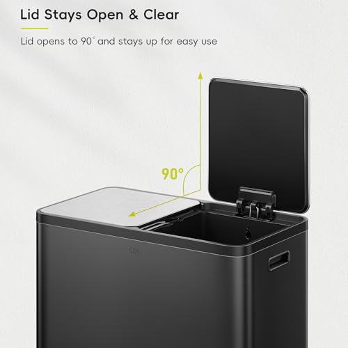 EKO EcoCasa Plus 2 x 10.6 Gal (2 x 40 L) Dual Trash Can for Kitchen, Large Stainless Steel Step-On Garbage Can, Trash and Recycle Bin Combo with Soft-Close Lids, Removable Buckets, Matte Black - color: Matte Black, size: 40L+40L