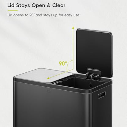 EKO EcoCasa Plus 2 x 10.6 Gal (2 x 40 L) Dual Trash Can for Kitchen, Large Stainless Steel Step-On Garbage Can, Trash and Recycle Bin Combo with Soft-Close Lids, Removable Buckets, Matte Black - color: Matte Black, size: 40L+40L