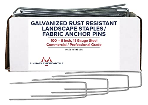 Pinnacle Mercantile Garden Stakes 6 Inch 11 Gauge Galvanized Steel Landscape Staples, Heavy Duty Landscape Fabric Stakes 100 Pack for Weed Barrier, Sod, Edging, Fencing and Drip Irrigation Made in USA - size: 11 gauge - 6 inch