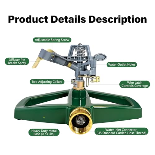Adjustable Rotating Automatic Water Sprinkler for Yard with Metal Base, Large Area Irrigation