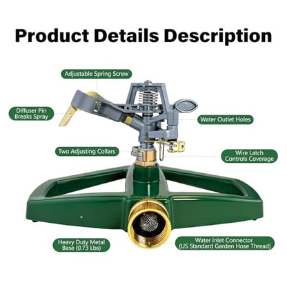 Adjustable Rotating Automatic Water Sprinkler for Yard with Metal Base, Large Area Irrigation