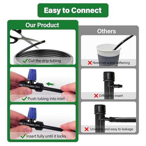 Kalolary 30Pcs Push-to-Fit Drip Irrigation Spray Emitters for 1/4" Tubing - size: 1/4” Push-to-Connect Tee- Misting- 30P Blue