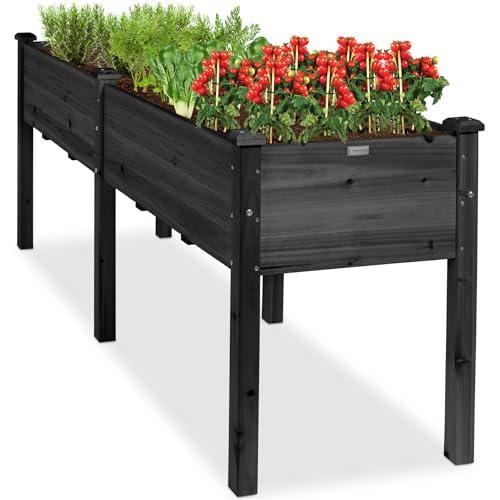 Best Choice Products 72x24x30in Raised Garden Bed, Elevated Wood Planter Box Stand for Backyard, Patio, Balcony w/Divider Panel, 6 Legs, 300lb Capacity - Black - color: Black, size: 72x24x30in