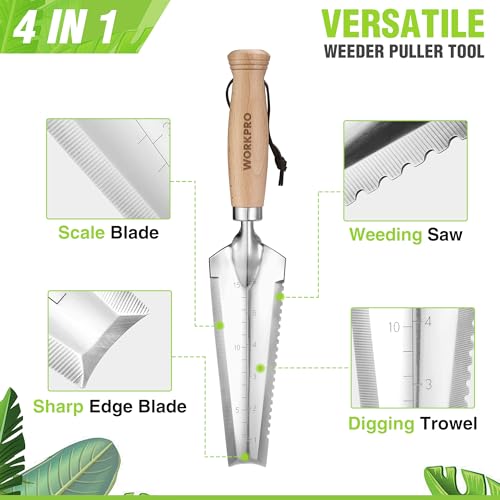 WORKPRO Garden Trowel with Wood Handle, Stainless Steel Narrow Hand Shovel