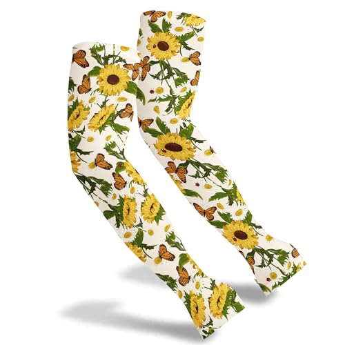 FISHEAL Sun Protection Gardening Sleeves - Women Men UV UPF 50+ Cooling Arm Sleeves with Thumbholes Farming Fishing Outdoors - color: Sunflower, size: Large
