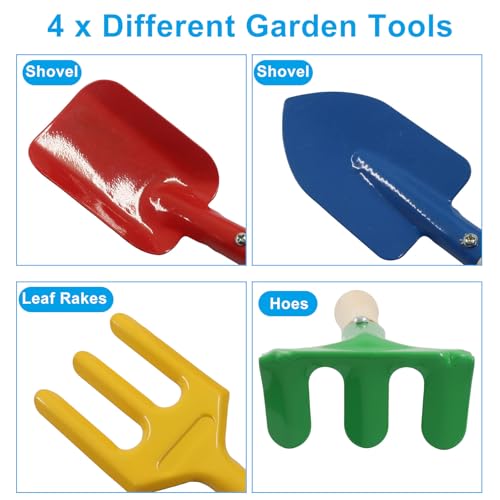 Piutouyar 4 Pack Metal Garden Tool Set, Mini Colorful Beach Tool for Kids