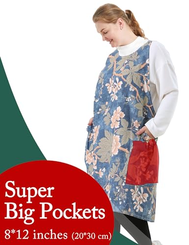 Big Plus Size Aprons for Women with Pockets Cotton Linen Baking Kitchen Cooking - color: Camellia