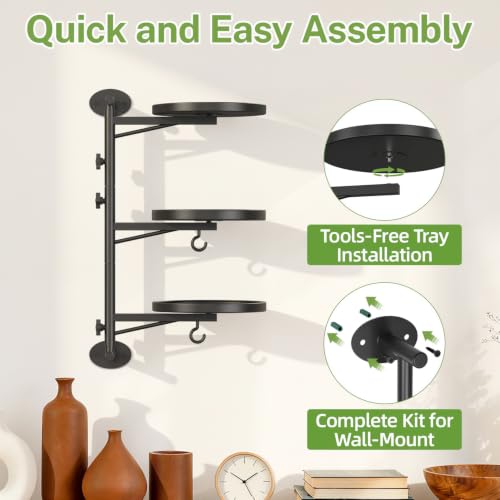 iDavosic.ly Wall Plant Holder Set of 2, Rotating Window Shelf, 3-Tier Black - color: Deep Black, size: 2 Pack