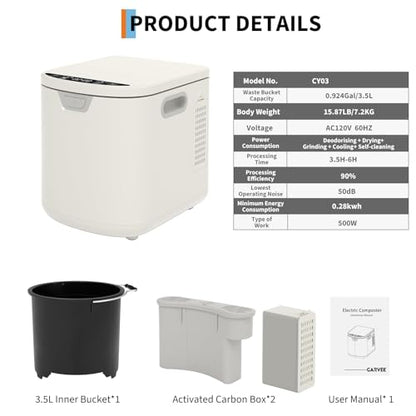 3.5L Electric Composter Countertop, Smart Kitchen Food Waste Compost Bin with 3 Modes, Auto Cleaning, LED Display, Low Noise, Odorless Compost Machine Converts Waste to Fertilizer - style: 3.5 L