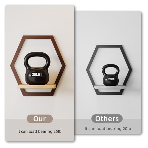 2 Pack Hexagon Wall Plant Stands, 9 Inch Wood Shelf Coffee - color: 2 pack coffee
