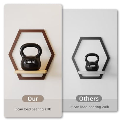 2 Pack Hexagon Wall Plant Stands, 9 Inch Wood Shelf Coffee - color: 2 pack coffee