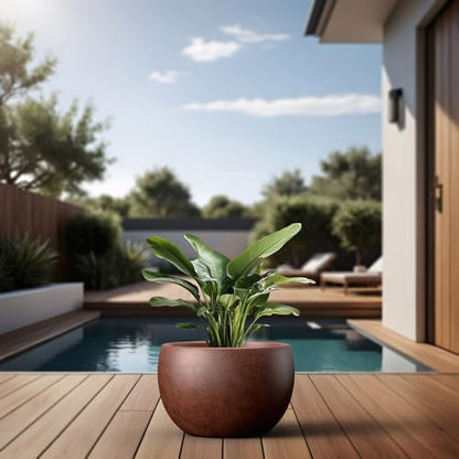 Kante Accent Round Bowl Rusty Concrete Planter 15.7" Dia, Outdoor - color: Rusty, size: 15.7" d