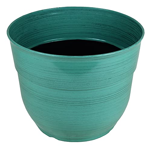 Garden Elements Indoor/Outdoor Glazed Brushed Happy Plastic Planter, Large, Dark Aqua, 15" (Pack of 2) - color: Dark Aqua