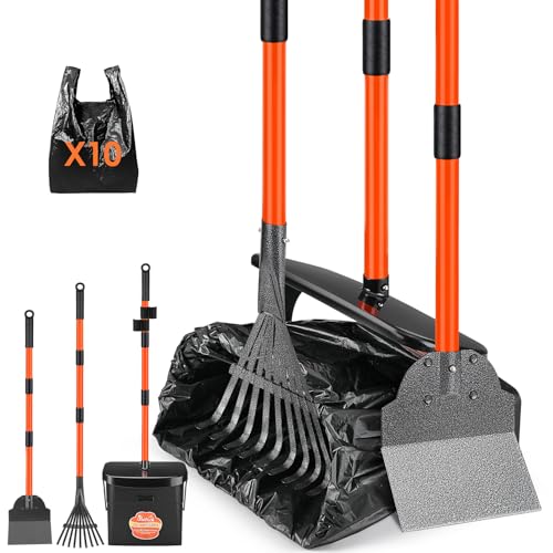 SlowTon Dog Pooper Scooper, 37.4" Long Handle Poop Scoop for Large Dogs - color: Orange, size: Large 5L Bin+10 Waste Bag