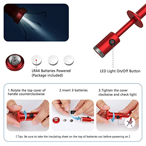 Housolution 28.34in Grabber Tool Magnetic, Bendable with LED Lights, Red - color: Red