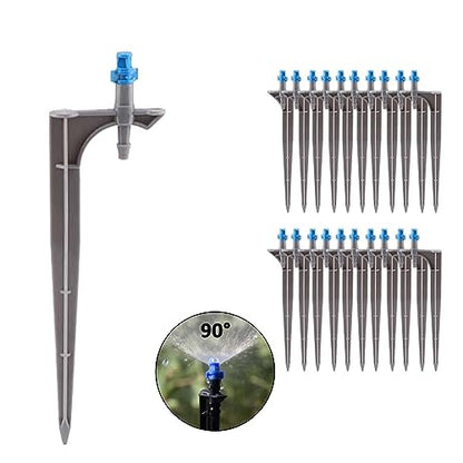 Garden Irrigation System, 20Pcs/Bag Irrigation Dripper with Ground Insert Fruit Tree Drip Irrigation Emitters for 1/4 inch drip Irrigation tubing(90 Degree with Plunger) - size: 90 degree with plunger