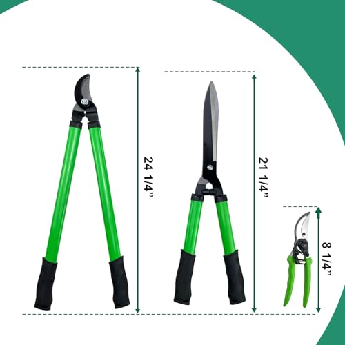 iMeshbean 3 Pieces Garden Tools Set Lopper & Pruning Shear & Tree Trimmer Pruner Ideal for Indoor & Outdoor Gardening, Branch Cutting & Plant Trimming - color: Green
