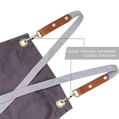 Crossback Apron with Pockets x2,Split Apron with Adjustable Straps,M-XXL - color: Grey