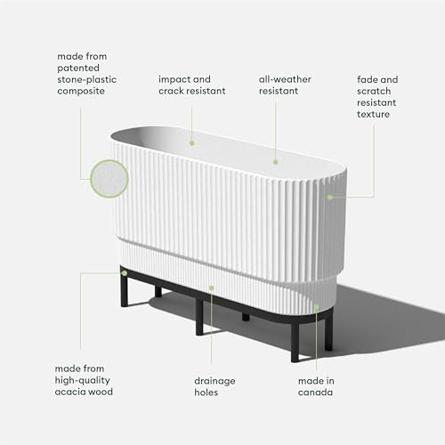 Veradek Demi Series Raised Long Planter - Wide Planter with Stand - color: White/Black, size: 30 inch